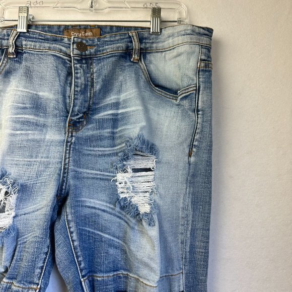 Crysp Denim Jeans Mens 38 x 33 distressed thrashed straight leg light wash moto - Picture 3 of 8